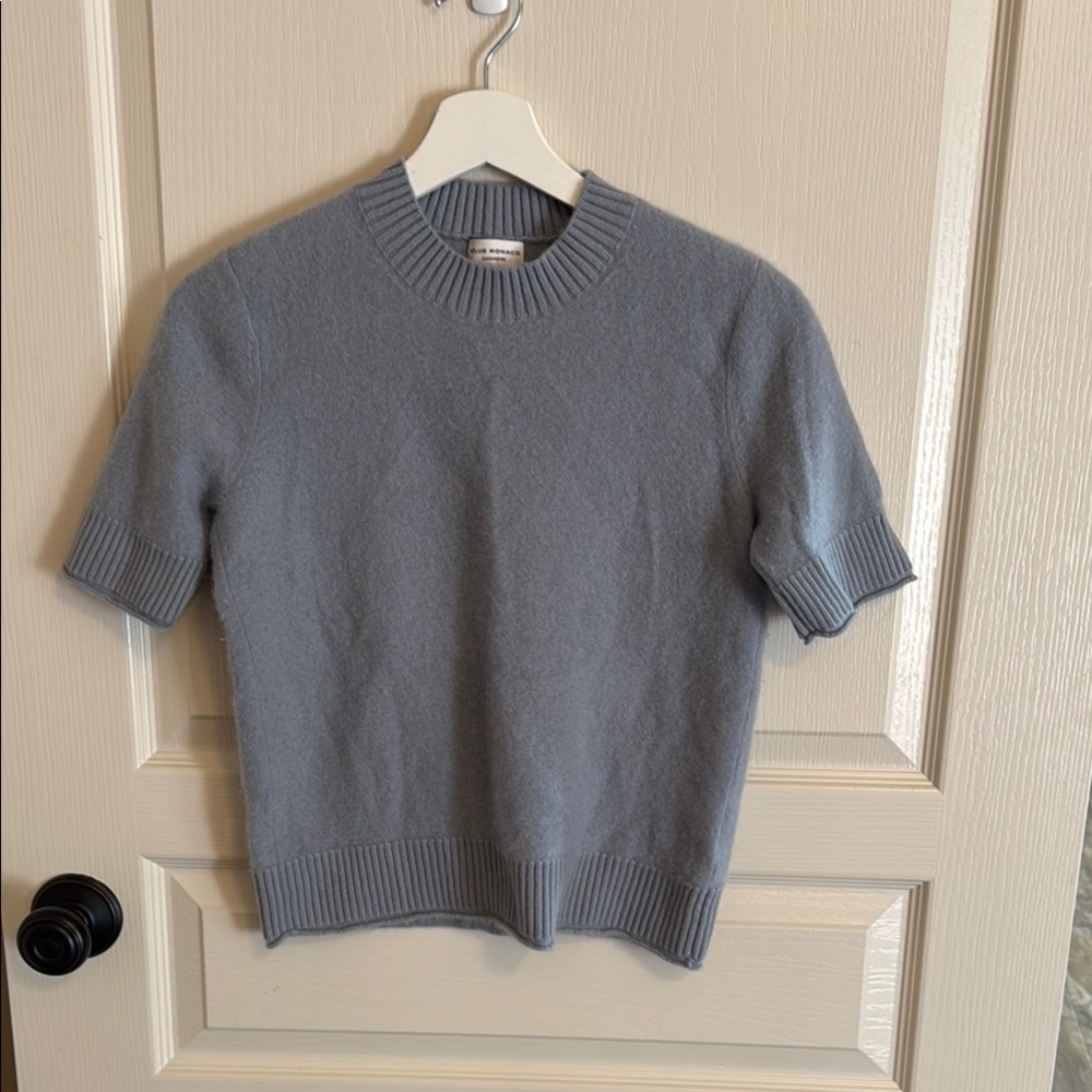 Club Monaco Blue Gray Crew Neck Sweater with Cropped Length
